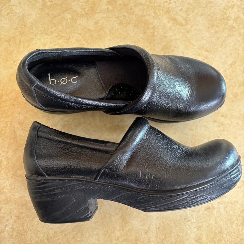 b.o.c. Born Concept Women's Peggy Black Pebbled Leather Clogs Size 8.5
